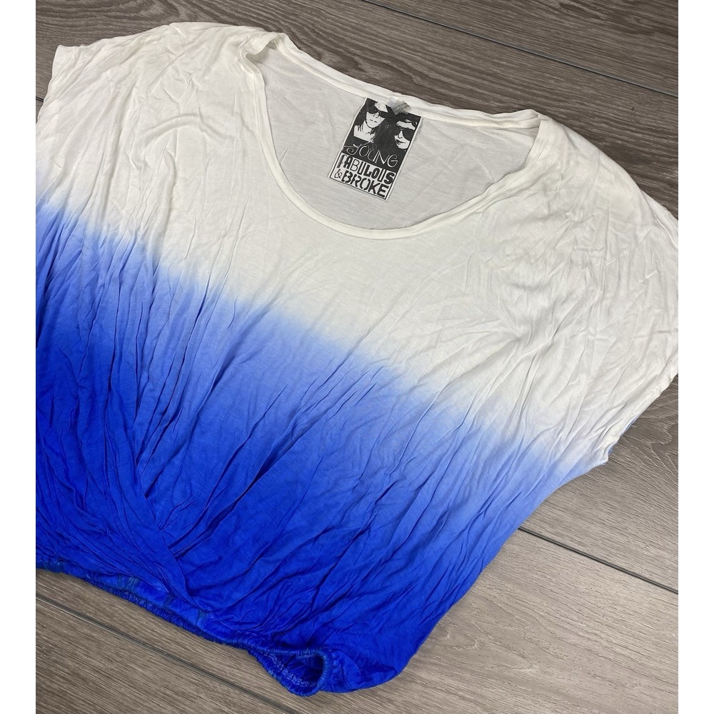 Young Fabulous & Broke Women's Dip Dye Ombré Sleeveless Top Blue White Medium